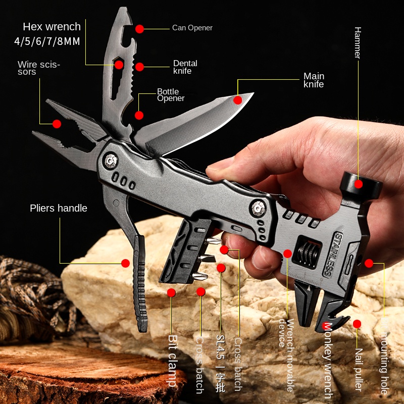 Outdoor Hunting Knife Set - Tang multifungsi, palu cakar baja tahan