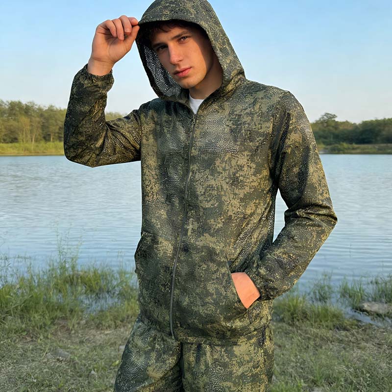 Outdoor Hunting Coat - Setelan Hoodie Taktis Camo Mesh untuk